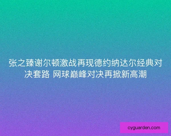 张之臻谢尔顿激战再现德约纳达尔经典对决套路 网球巅峰对决再掀新高潮